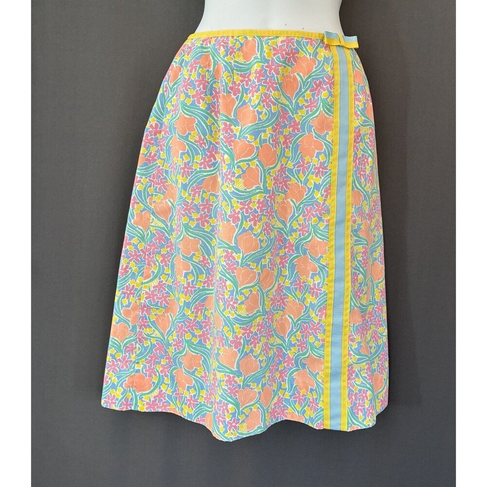 1980s The Lilly Pulitzer A line Skirt Sz 10 Colorful Floral Ribbon Preppy Iconic
